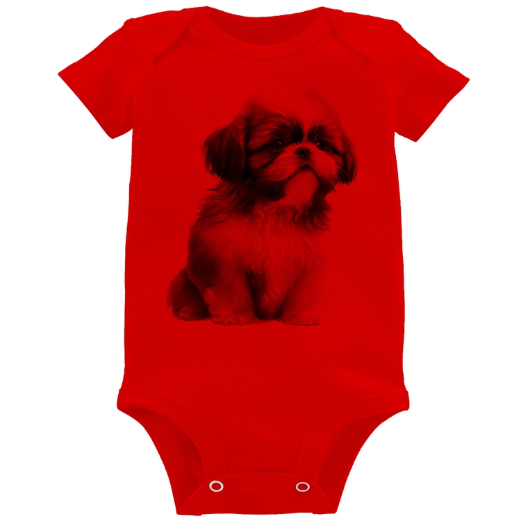 Body Bebê Cachorro Shih Tzu Filhote - Vermelho