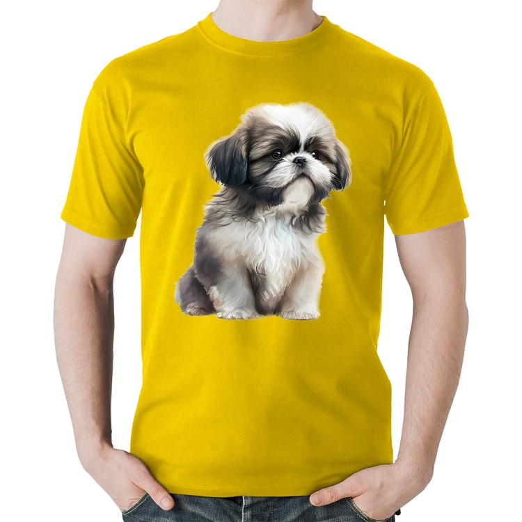 Camiseta Algodão Cachorro Shih Tzu Filhote - Amarela