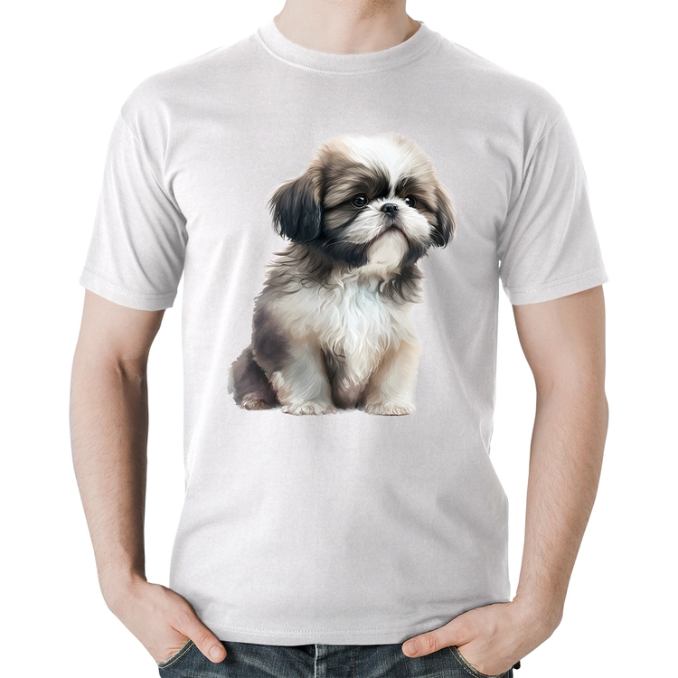 Camiseta Algodão Cachorro Shih Tzu Filhote - Branca