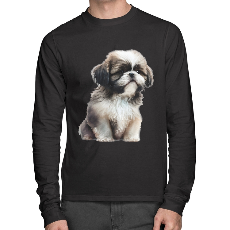 Camiseta Algodão Cachorro Shih Tzu Filhote Manga Longa