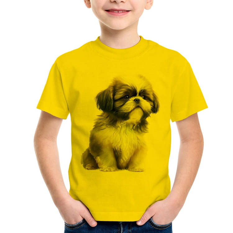 Camiseta Infantil Cachorro Shih Tzu Filhote - Amarela