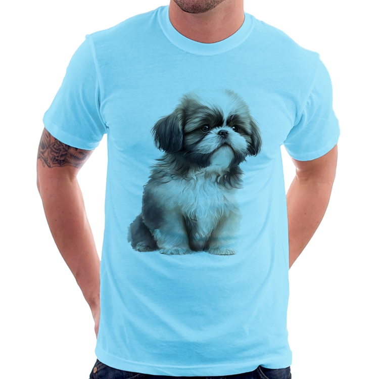 Camiseta Cachorro Shih Tzu Filhote - Azul Bebê