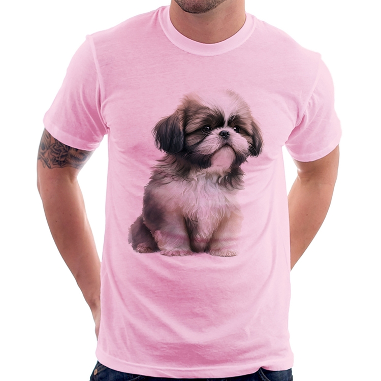 Camiseta Cachorro Shih Tzu Filhote - Rosa Bebê