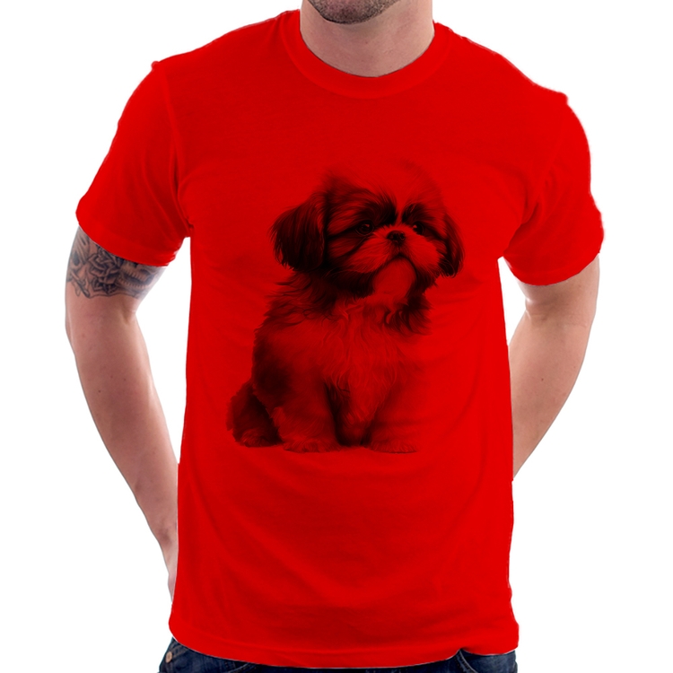 Camiseta Cachorro Shih Tzu Filhote - Vermelha