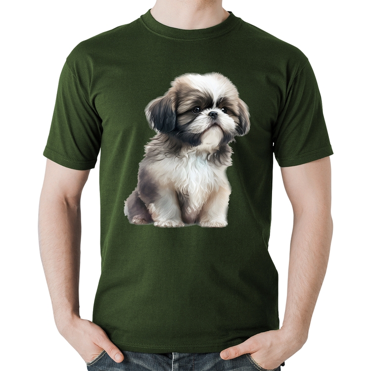 Camiseta Algodão Cachorro Shih Tzu Filhote - Musgo