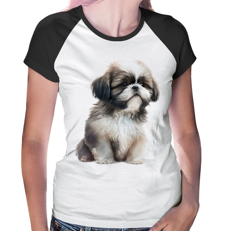 Baby Look Raglan Cachorro Shih Tzu Filhote