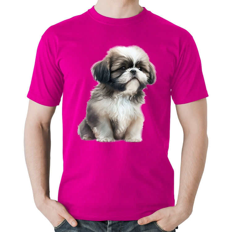 Camiseta Algodão Cachorro Shih Tzu Filhote - Rosa