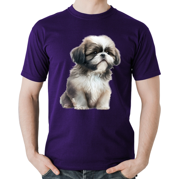 Camiseta Algodão Cachorro Shih Tzu Filhote - Roxa