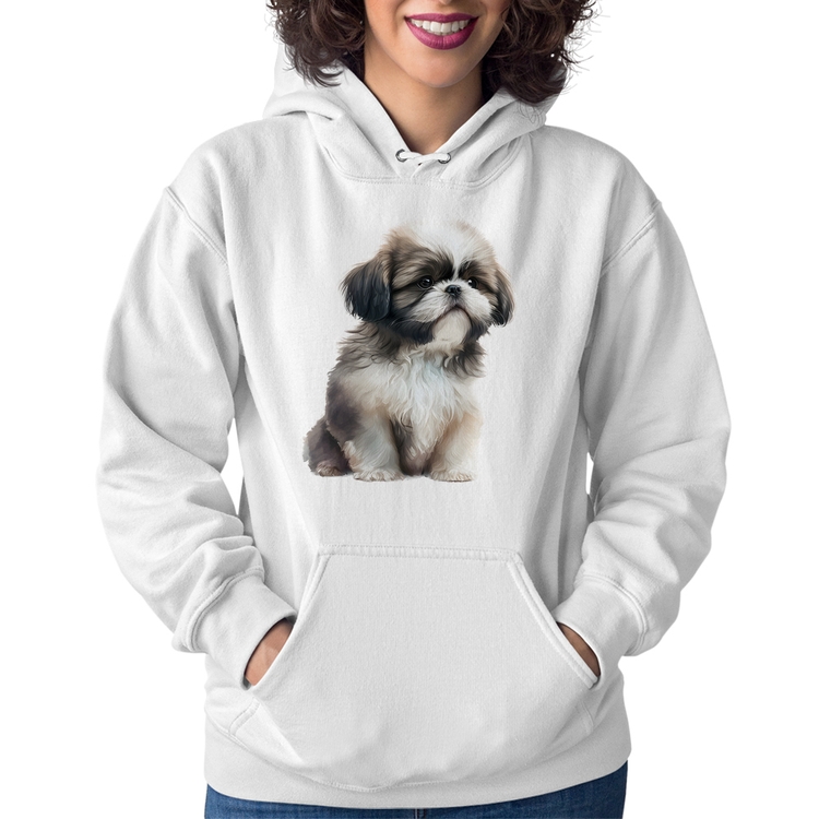 Moletom Feminino Cachorro Shih Tzu Filhote - Branco