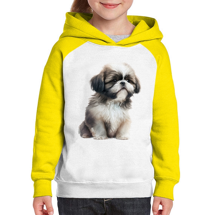 Moletom Infantil Cachorro Shih Tzu Filhote - Branco/Amarelo