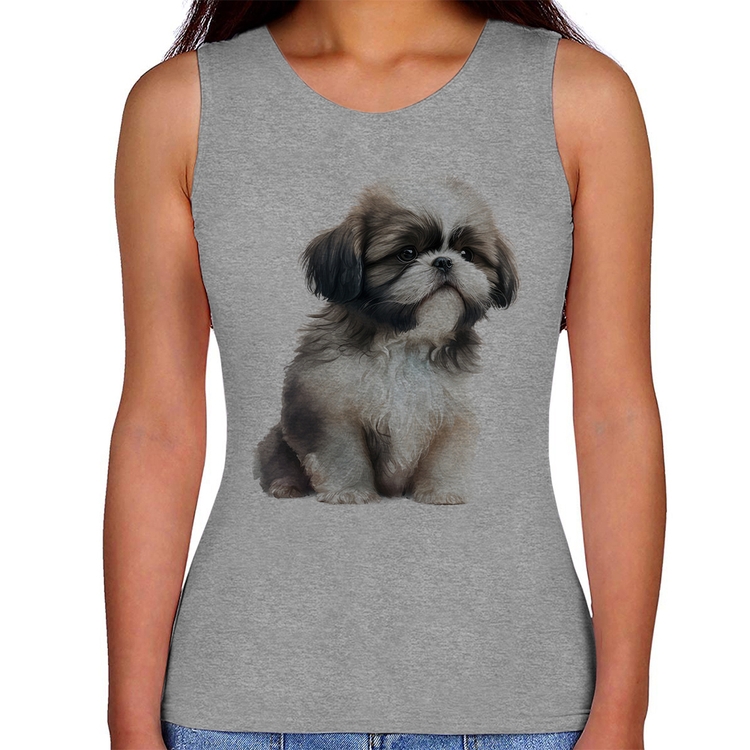 Regata Feminina Cachorro Shih Tzu Filhote - Cinza