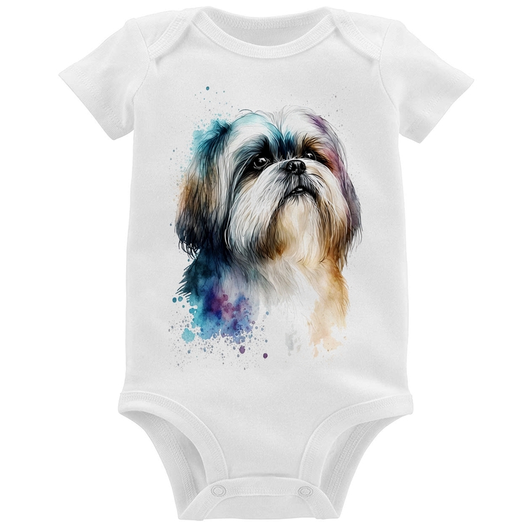 Body Bebê Cachorro Shih Tzu Watercolor