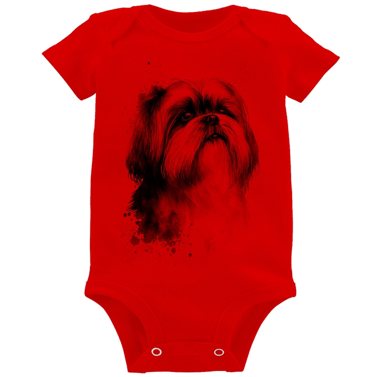 Body Bebê Cachorro Shih Tzu Watercolor - Vermelho