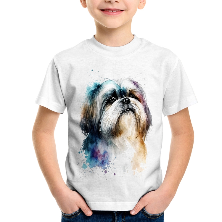 Camiseta Infantil Cachorro Shih Tzu Watercolor