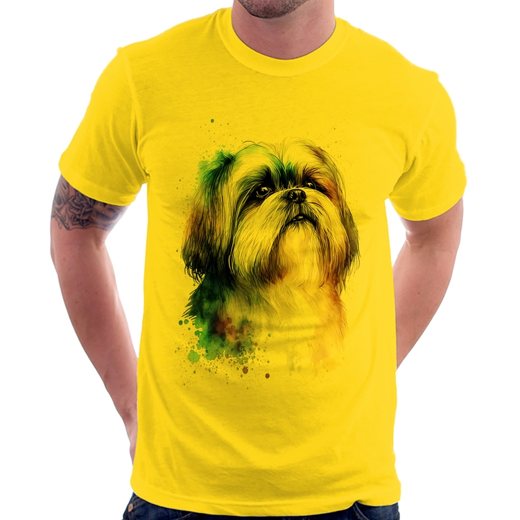 Camiseta Cachorro Shih Tzu Watercolor - Amarela