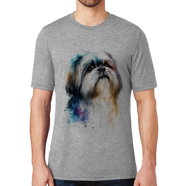 Camiseta Cachorro Shih Tzu Watercolor - Cinza