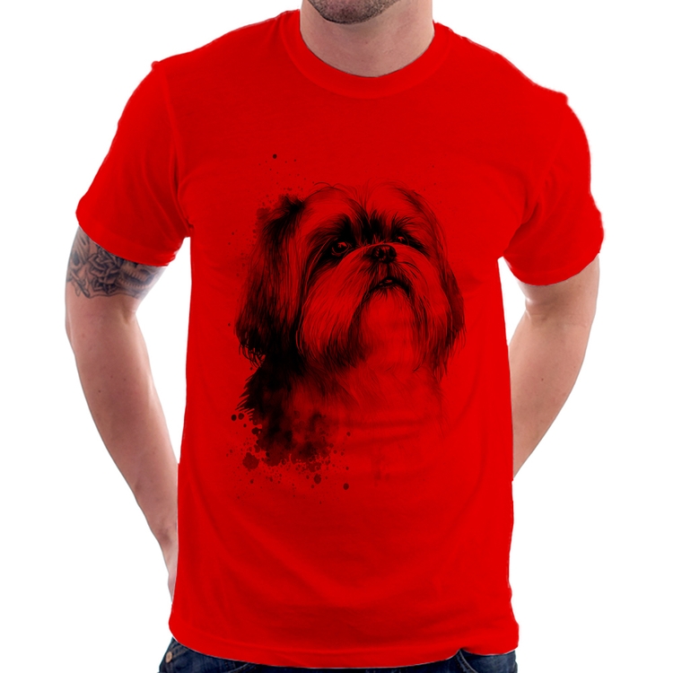 Camiseta Cachorro Shih Tzu Watercolor - Vermelha