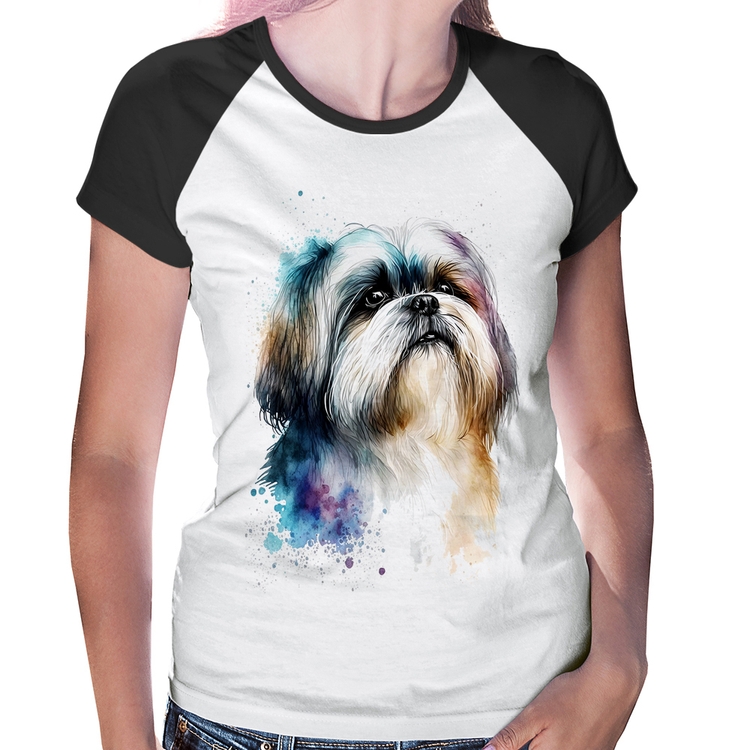 Baby Look Raglan Cachorro Shih Tzu Watercolor