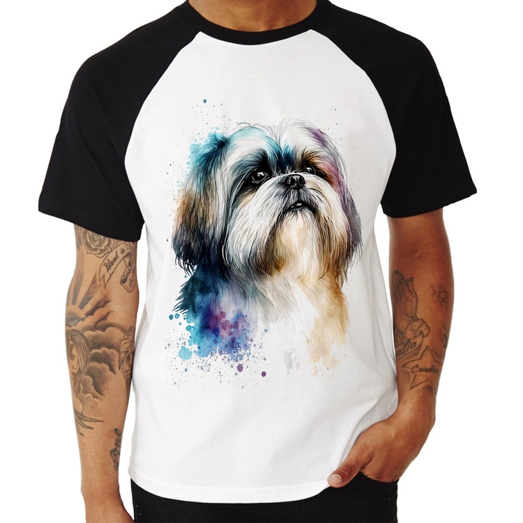 Camiseta Raglan Cachorro Shih Tzu Watercolor