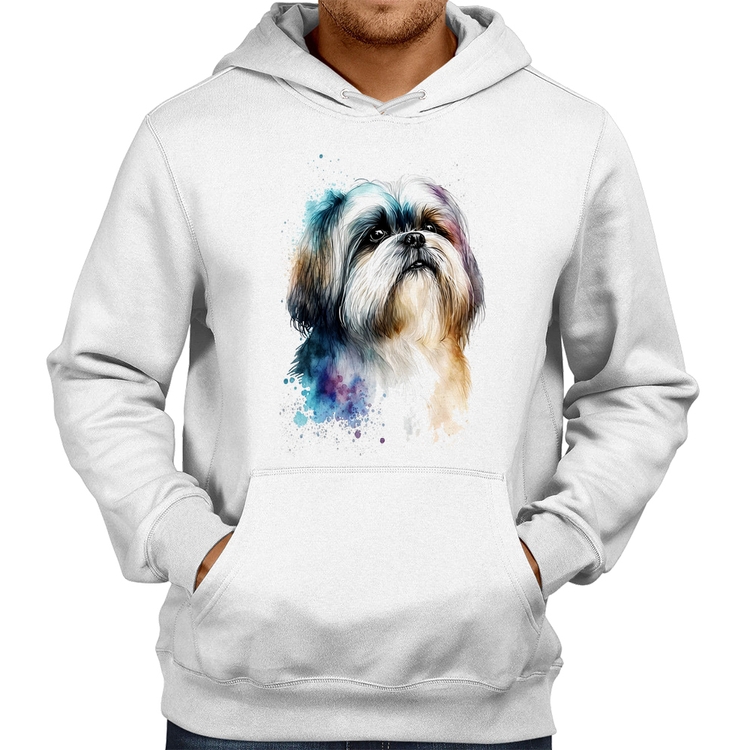 Moletom Cachorro Shih Tzu Watercolor - Branco