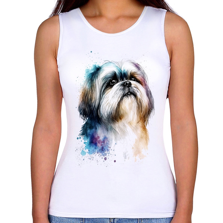 Regata Feminina Cachorro Shih Tzu Watercolor