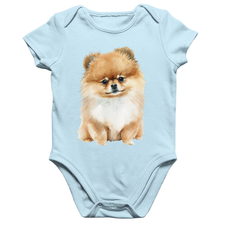 Body Bebê Algodão Cachorro Spitz Alemão Lulu da pomerânia - Azul Bebê