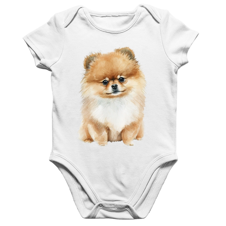 Body Bebê Algodão Cachorro Spitz Alemão Lulu da pomerânia - Branco