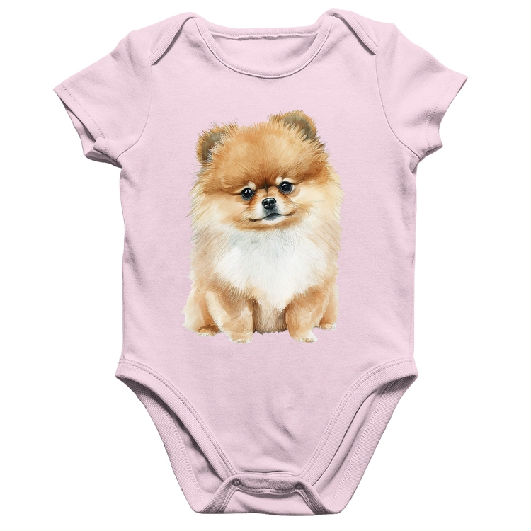 Body Bebê Algodão Cachorro Spitz Alemão Lulu da pomerânia - Rosa Bebê