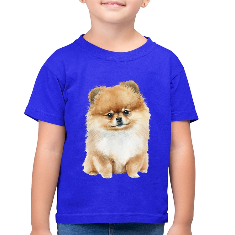 Camiseta Algodão Infantil Cachorro Spitz Alemão Lulu da pomerânia - Azul Royal