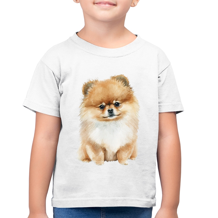 Camiseta Algodão Infantil Cachorro Spitz Alemão Lulu da pomerânia - Branca