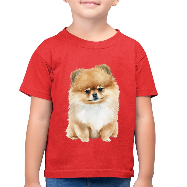 Camiseta Algodão Infantil Cachorro Spitz Alemão Lulu da pomerânia - Vermelha