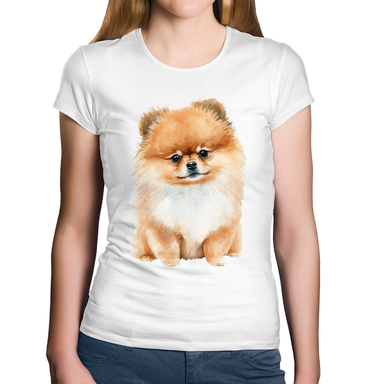 Baby Look Algodão Cachorro Spitz Alemão Lulu da pomerânia - Branca