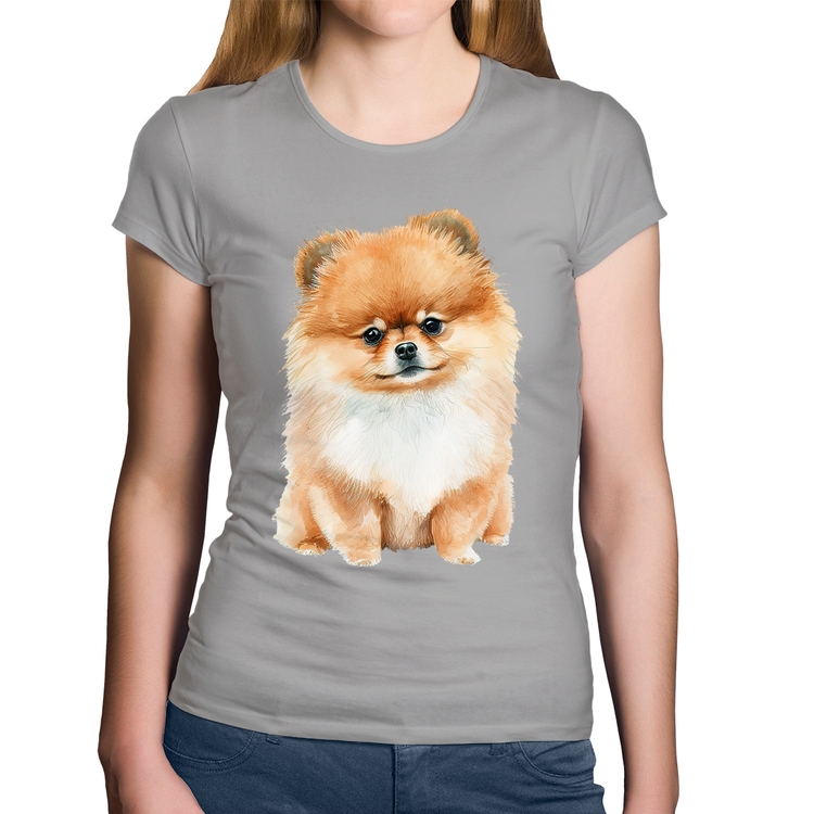 Baby Look Algodão Cachorro Spitz Alemão Lulu da pomerânia - Cinza