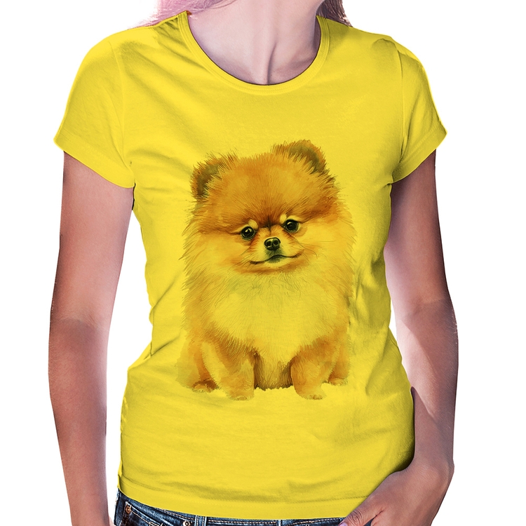 Baby Look Cachorro Spitz Alemão Lulu da pomerânia - Amarela