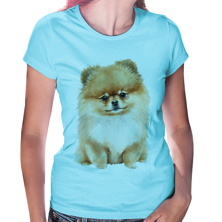 Baby Look Cachorro Spitz Alemão Lulu da pomerânia - Azul Bebê