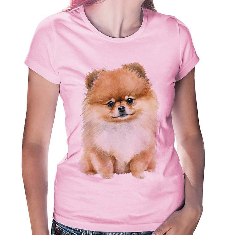 Baby Look Cachorro Spitz Alemão Lulu da pomerânia - Rosa Bebê