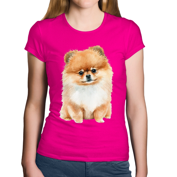 Baby Look Algodão Cachorro Spitz Alemão Lulu da pomerânia - Rosa