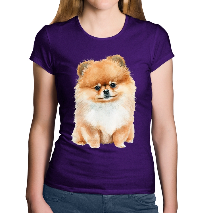 Baby Look Algodão Cachorro Spitz Alemão Lulu da pomerânia - Roxa