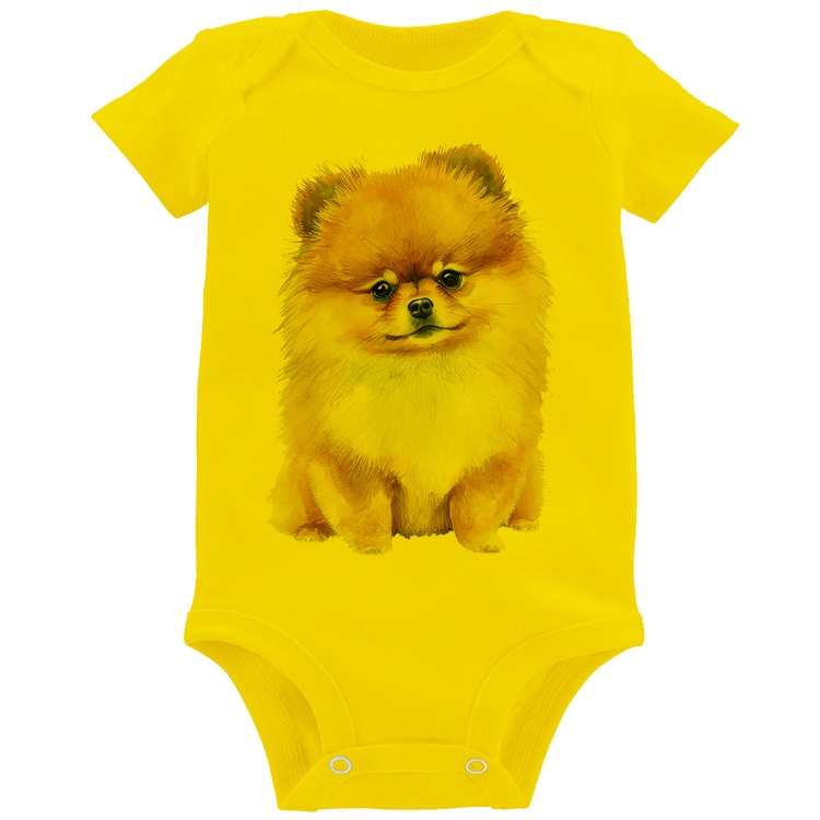 Body Bebê Cachorro Spitz Alemão Lulu da pomerânia - Amarelo