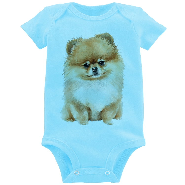 Body Bebê Cachorro Spitz Alemão Lulu da pomerânia - Azul Bebê