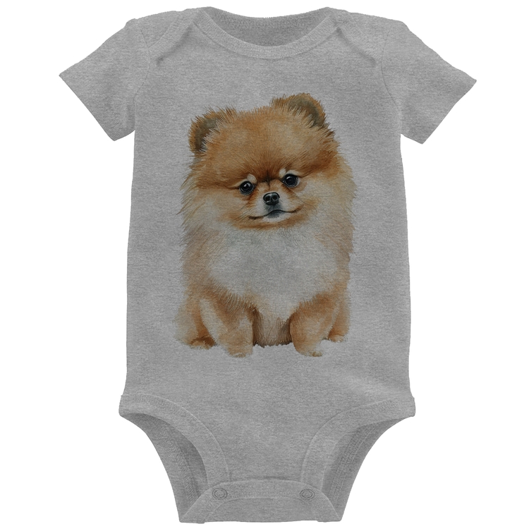 Body Bebê Cachorro Spitz Alemão Lulu da pomerânia - Cinza