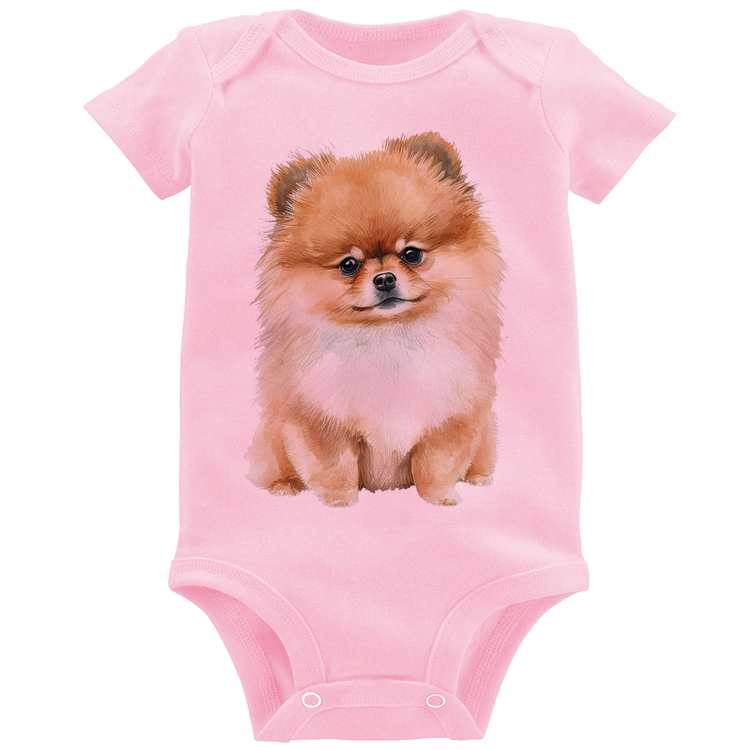 Body Bebê Cachorro Spitz Alemão Lulu da pomerânia - Rosa Bebê