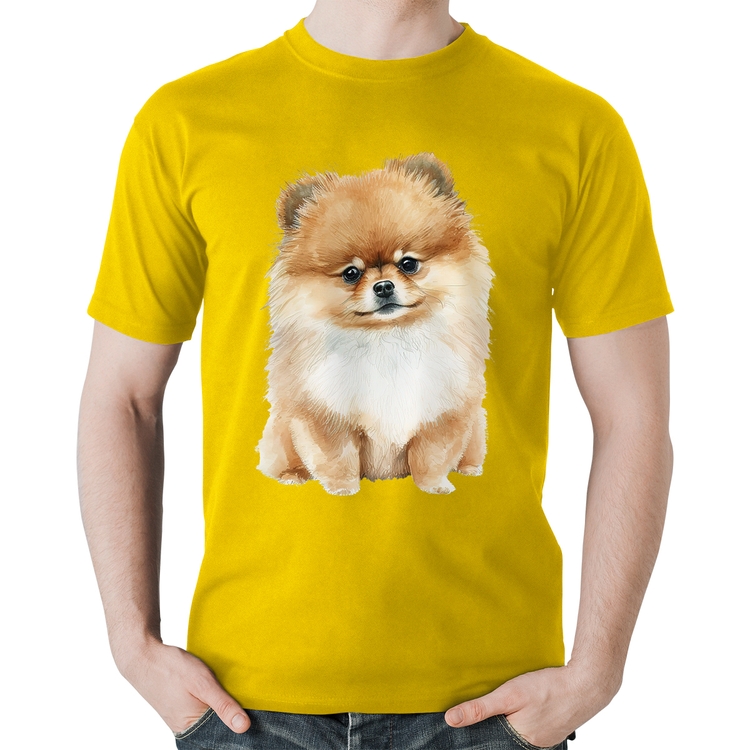 Camiseta Algodão Cachorro Spitz Alemão Lulu da pomerânia - Amarela