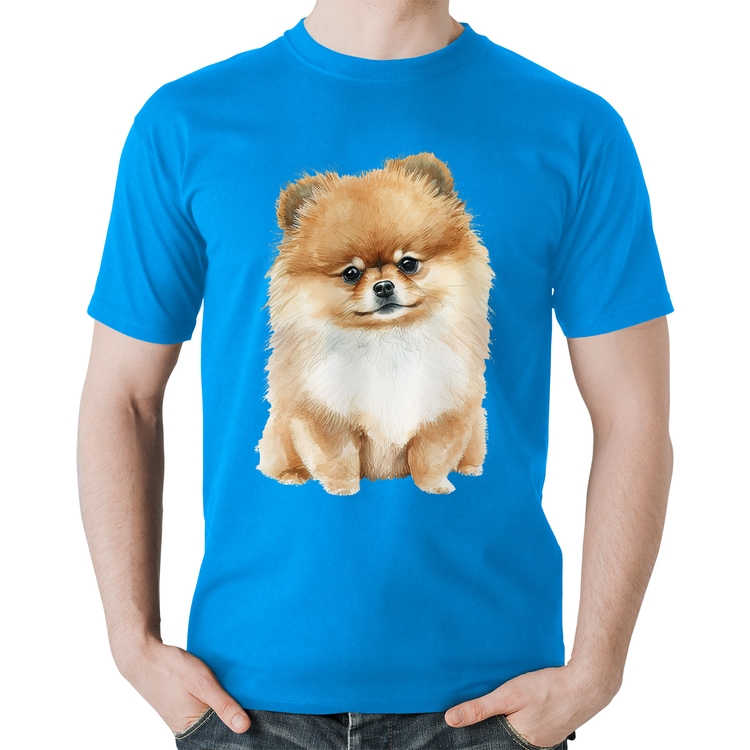 Camiseta Algodão Cachorro Spitz Alemão Lulu da pomerânia - Azul