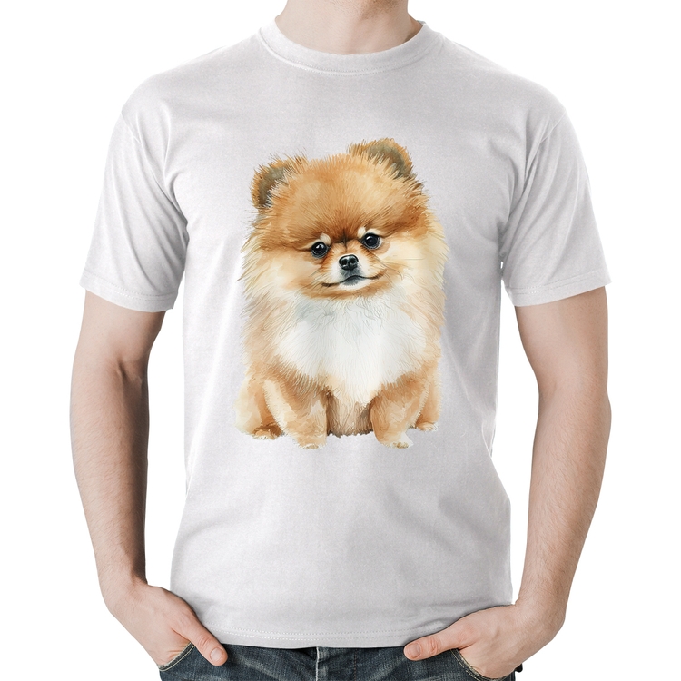 Camiseta Algodão Cachorro Spitz Alemão Lulu da pomerânia - Branca