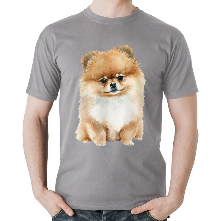 Camiseta Algodão Cachorro Spitz Alemão Lulu da pomerânia - Cinza