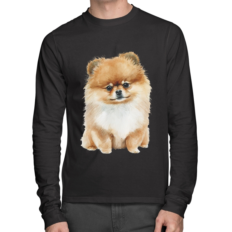 Camiseta Algodão Cachorro Spitz Alemão Lulu da pomerânia Manga Longa