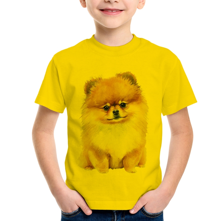 Camiseta Infantil Cachorro Spitz Alemão Lulu da pomerânia - Amarela
