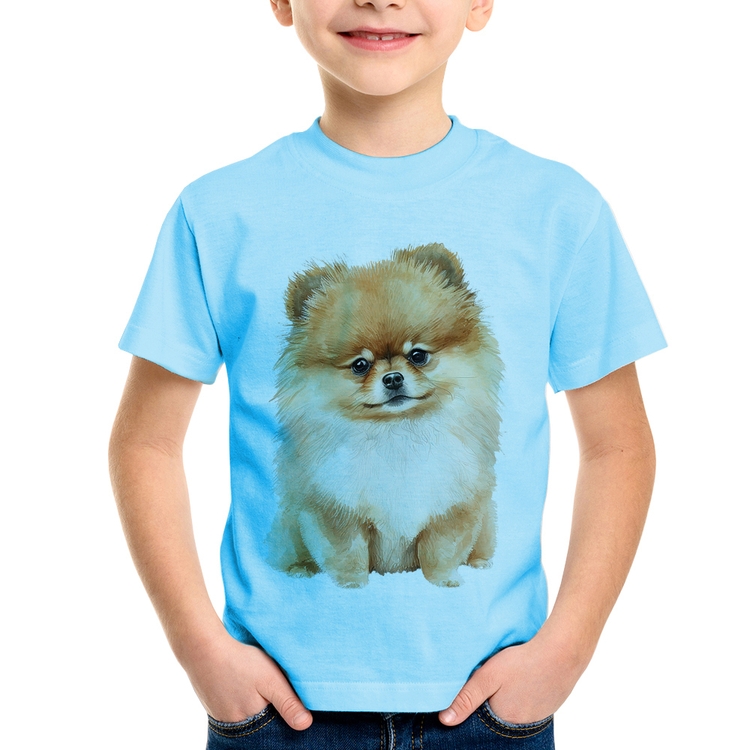 Camiseta Infantil Cachorro Spitz Alemão Lulu da pomerânia - Azul Bebê