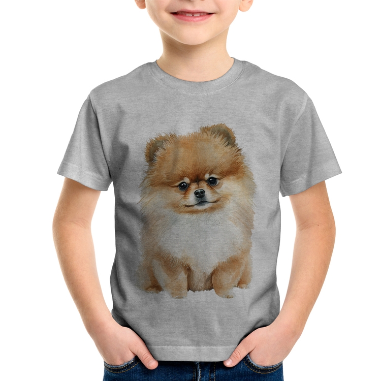 Camiseta Infantil Cachorro Spitz Alemão Lulu da pomerânia - Cinza